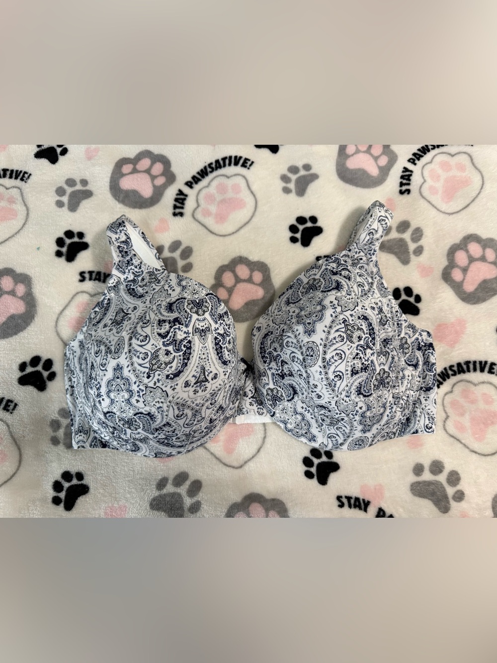 Lightly Lined Full Coverage Bra - White/Blue - 44DDD
